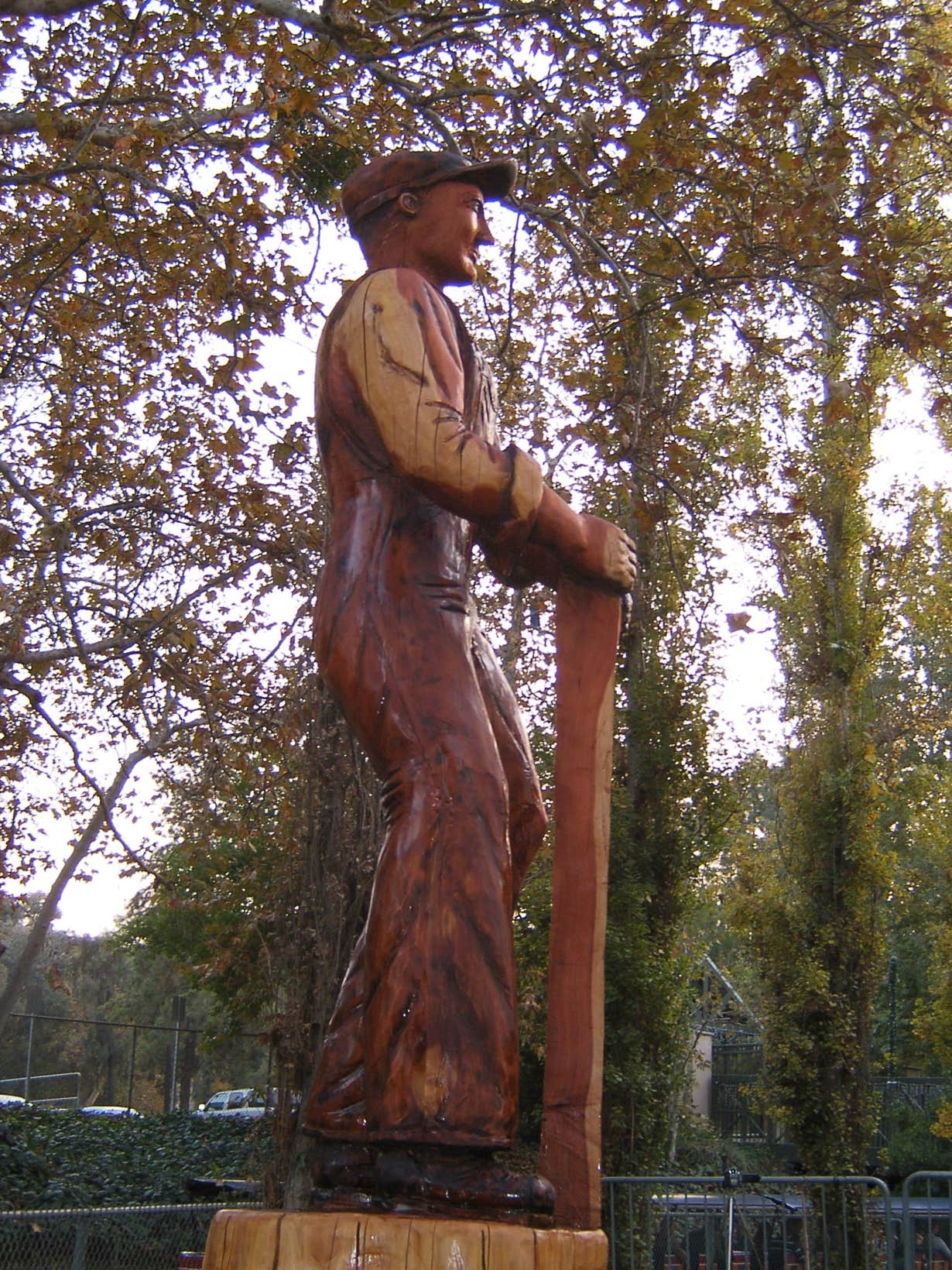 Woodcarving, chainsaw woodcarving, casey jones, griffith park, travel town, los angeles, redwood, art, sculpture